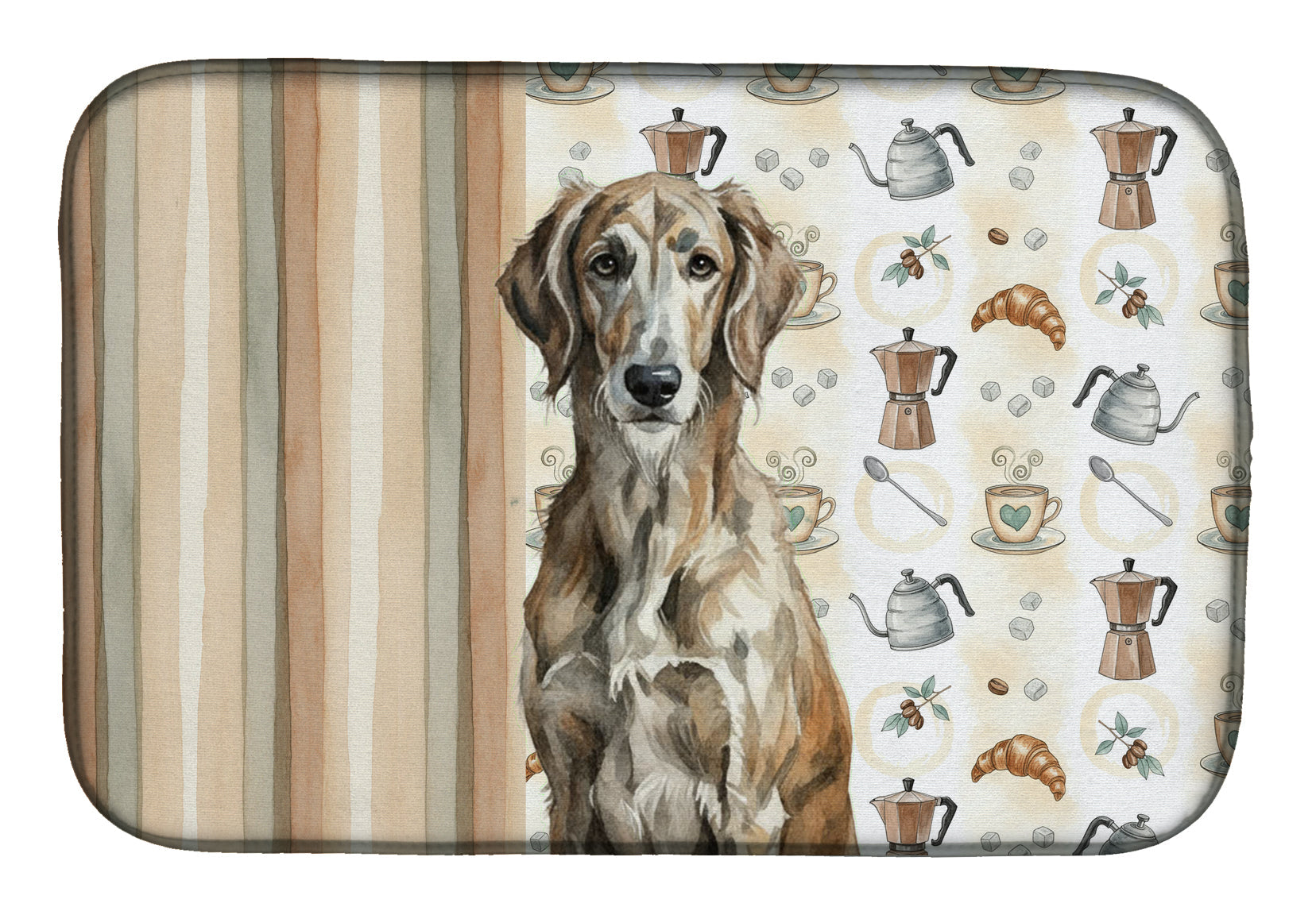 Brindle Scottish Deerhound Coffee Bar Dish Drying Mat Absorbent Dish Drying Mat Pad for Kitchen Counter Dish Drainer Mat for Countertop, 14 x 21", Multicolor