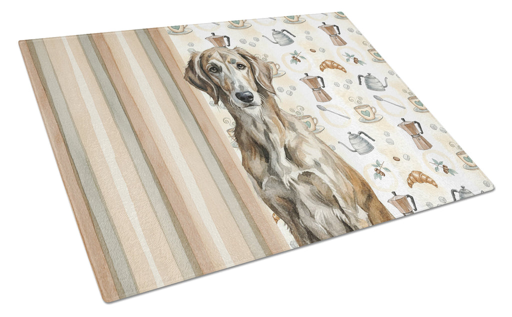 Brindle Scottish Deerhound Coffee Bar Cutting Board Tempered Glass Kitchen Cutting Surface, Heat Resistant Chopping, Non-Slip Feet, Food Prep & Serving