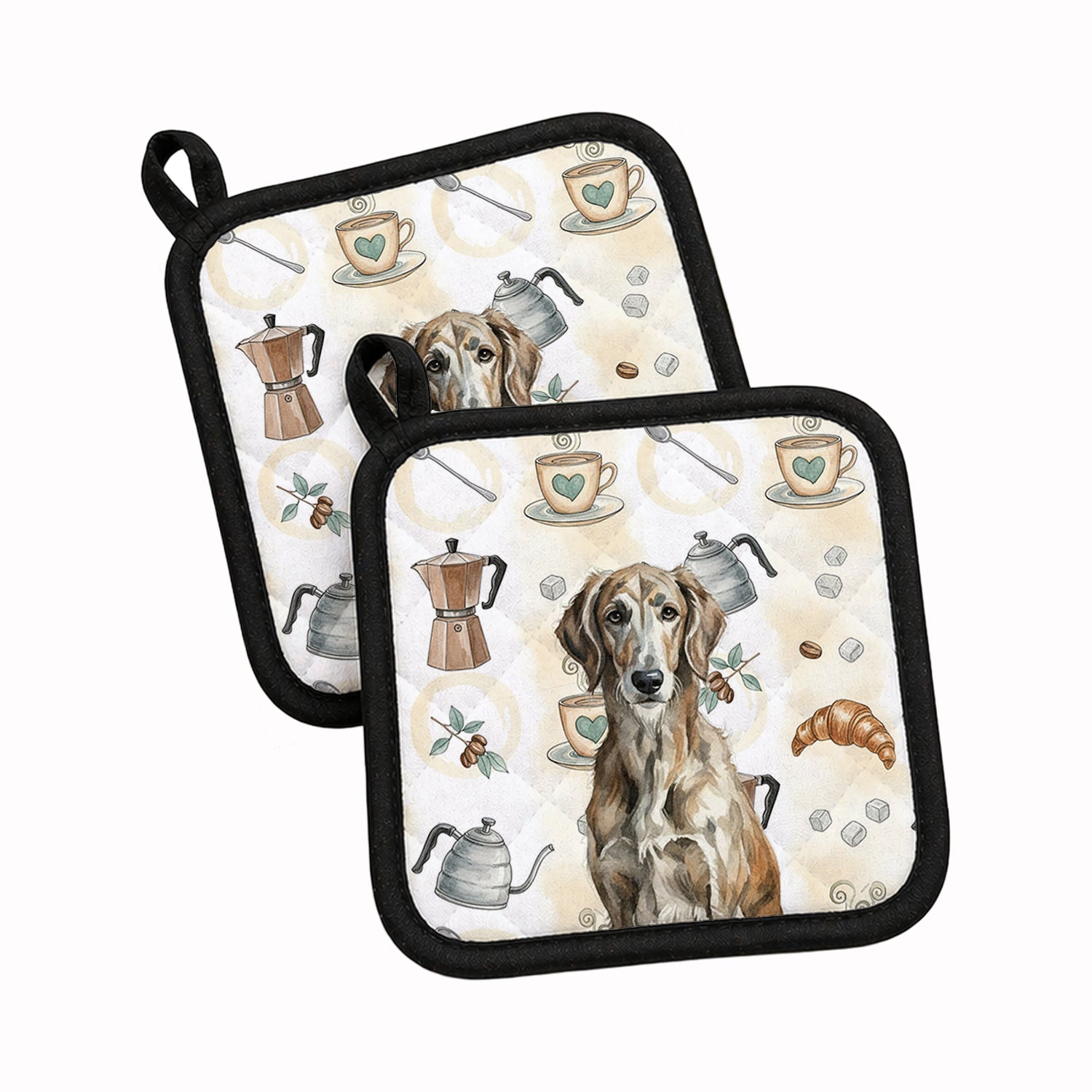 Brindle Scottish Deerhound Coffee Bar Pot Holder Set of 2 Heat Resistant Quilted Hot Pads 7.5 x 7.5 Inch, Insulated Kitchen Trivets for Cooking & Baking