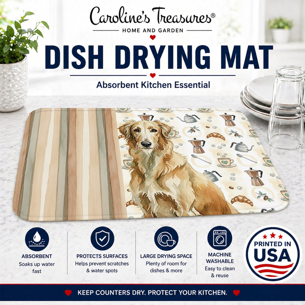 Wheaten Scottish Deerhound Coffee Bar Dish Drying Mat Absorbent Dish Drying Mat Pad for Kitchen Counter Dish Drainer Mat for Countertop, 14 x 21", Multicolor