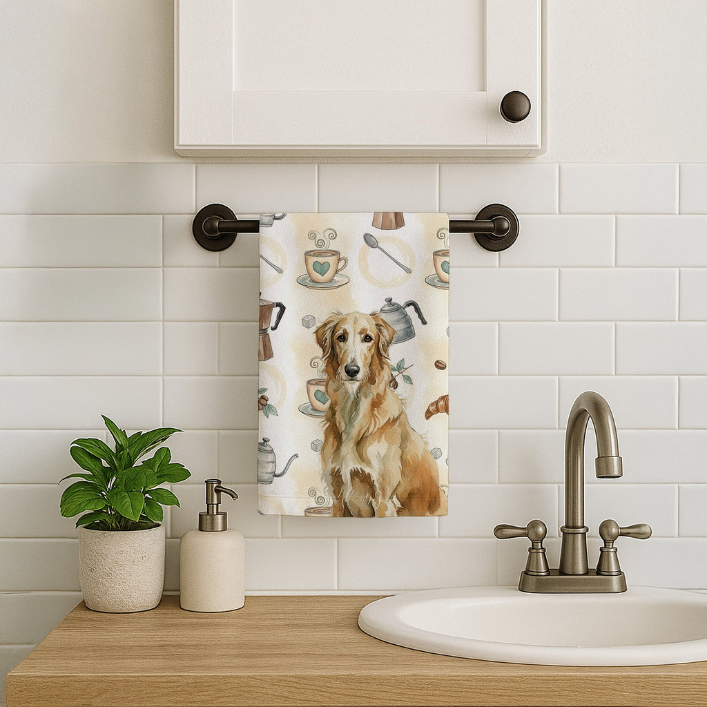 Wheaten Scottish Deerhound Coffee Bar Kitchen Towel Velour Plush Front and Cotton Loop Back Machine Washable
