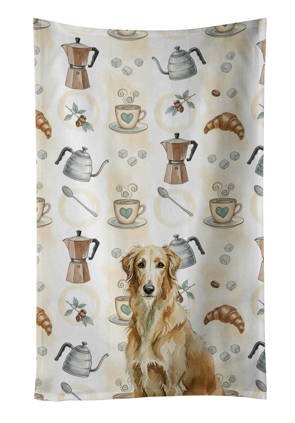 Wheaten Scottish Deerhound Coffee Bar Kitchen Towel Velour Plush Front and Cotton Loop Back Machine Washable