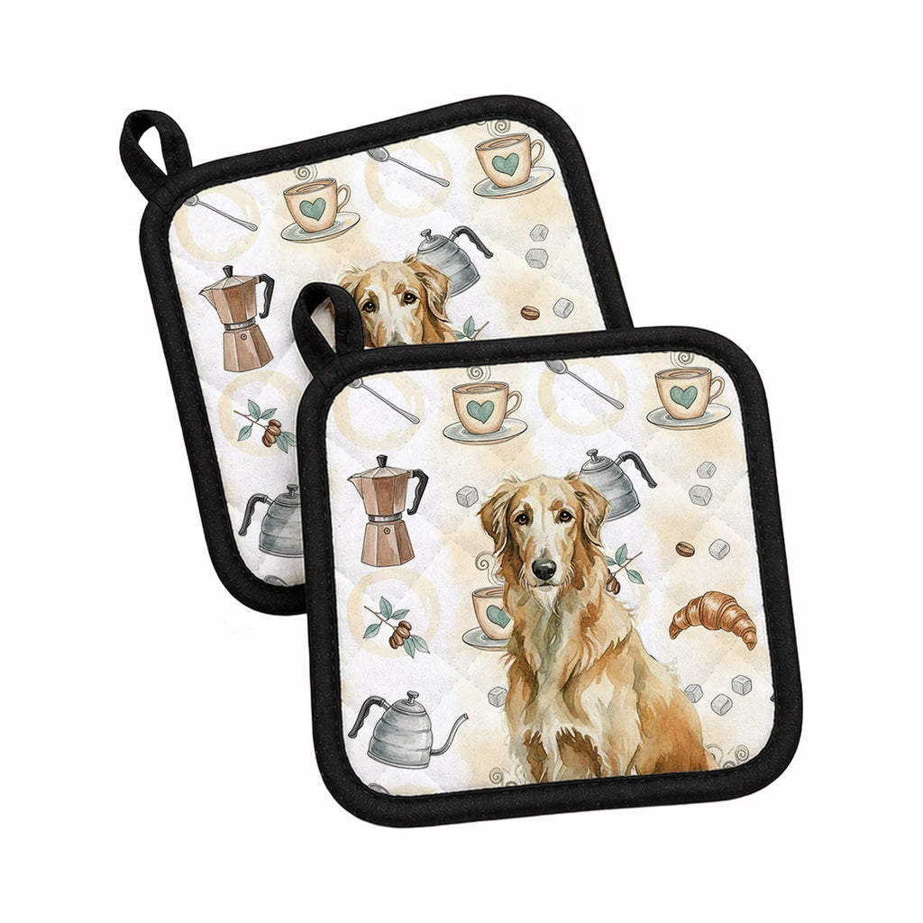 Wheaten Scottish Deerhound Coffee Bar Pot Holder Set of 2 Heat Resistant Quilted Hot Pads 7.5 x 7.5 Inch, Insulated Kitchen Trivets for Cooking & Baking