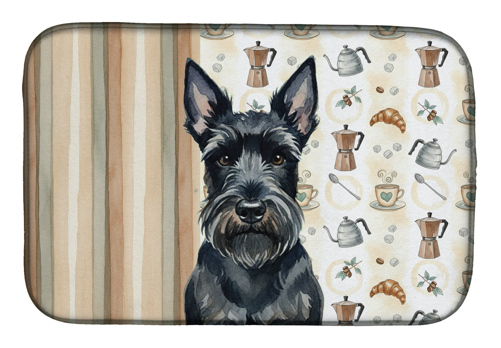 Scottish Terrier Coffee Bar Dish Drying Mat Absorbent Dish Drying Mat Pad for Kitchen Counter Dish Drainer Mat for Countertop, 14 x 21", Multicolor