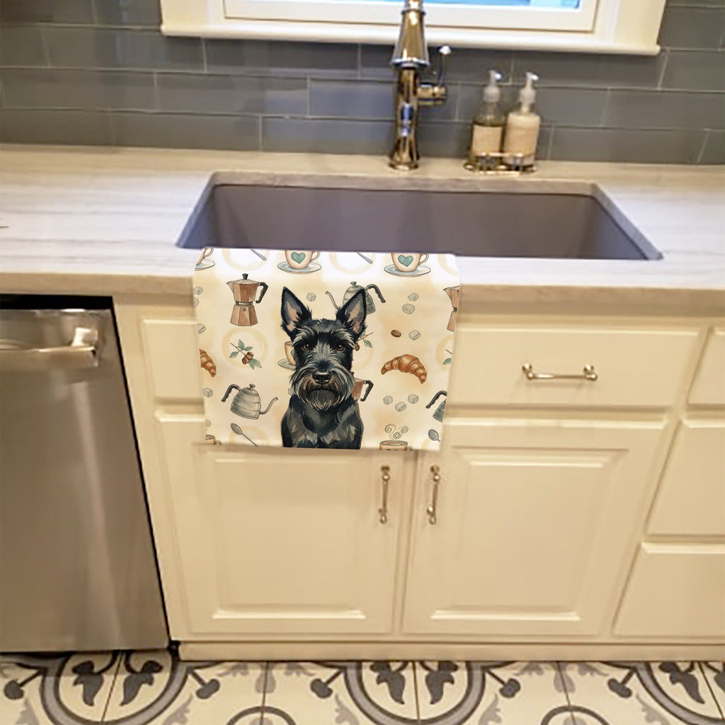 Scottish Terrier Coffee Bar Kitchen Towel Velour Plush Front and Cotton Loop Back Machine Washable