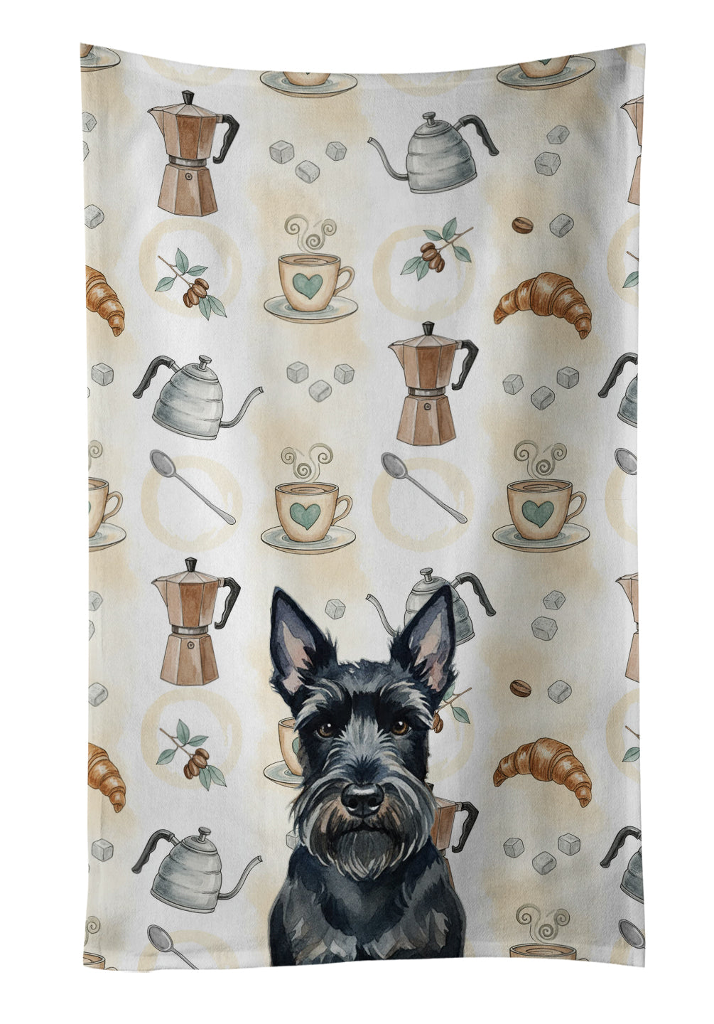 Scottish Terrier Coffee Bar Kitchen Towel Velour Plush Front and Cotton Loop Back Machine Washable