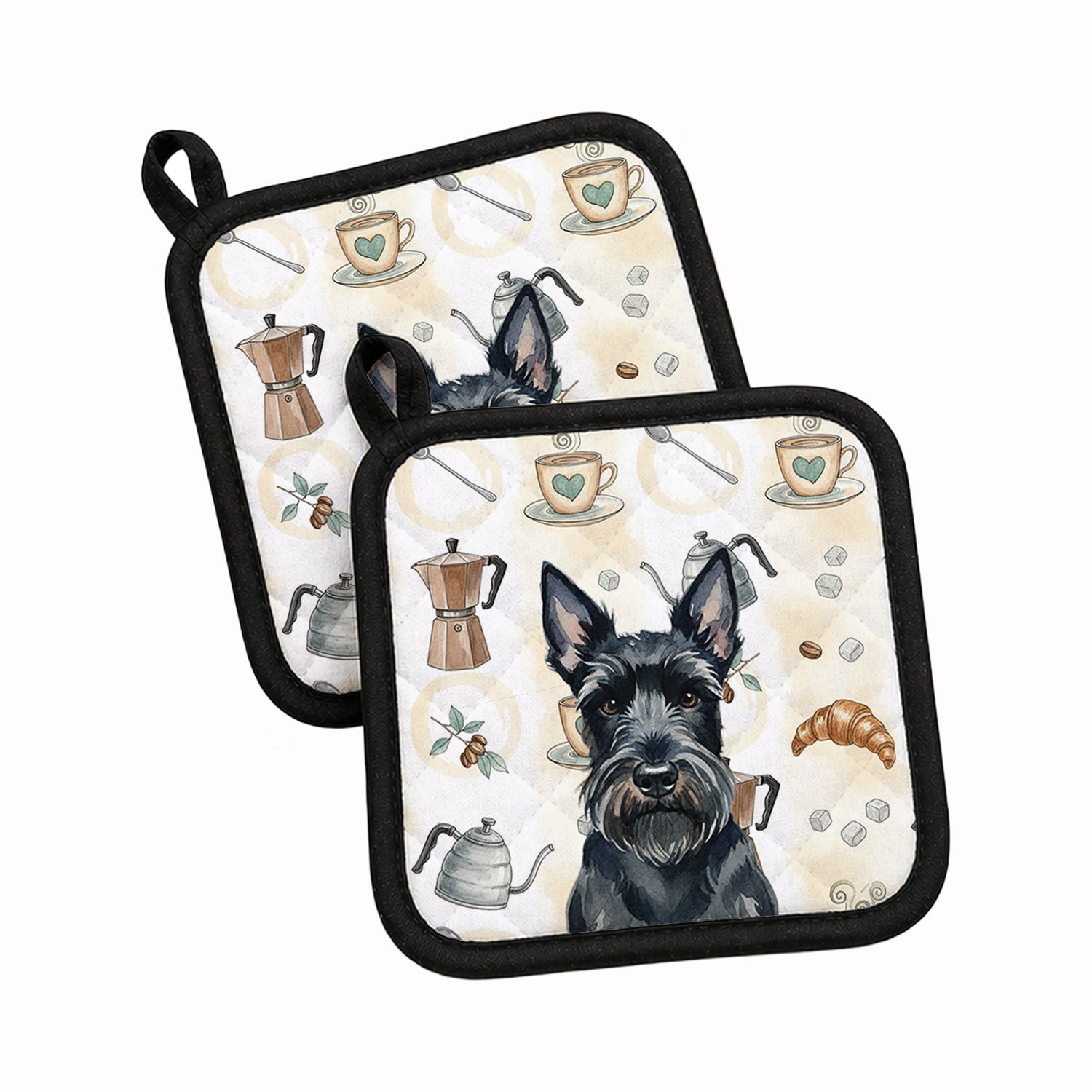 Scottish Terrier Coffee Bar Pot Holder Set of 2 Heat Resistant Quilted Hot Pads 7.5 x 7.5 Inch, Insulated Kitchen Trivets for Cooking & Baking