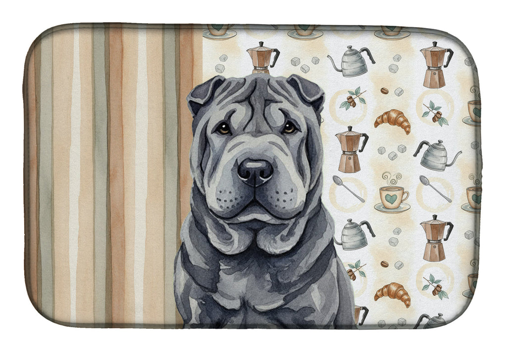 Black Shar Pei Coffee Bar Dish Drying Mat Absorbent Dish Drying Mat Pad for Kitchen Counter Dish Drainer Mat for Countertop, 14 x 21", Multicolor
