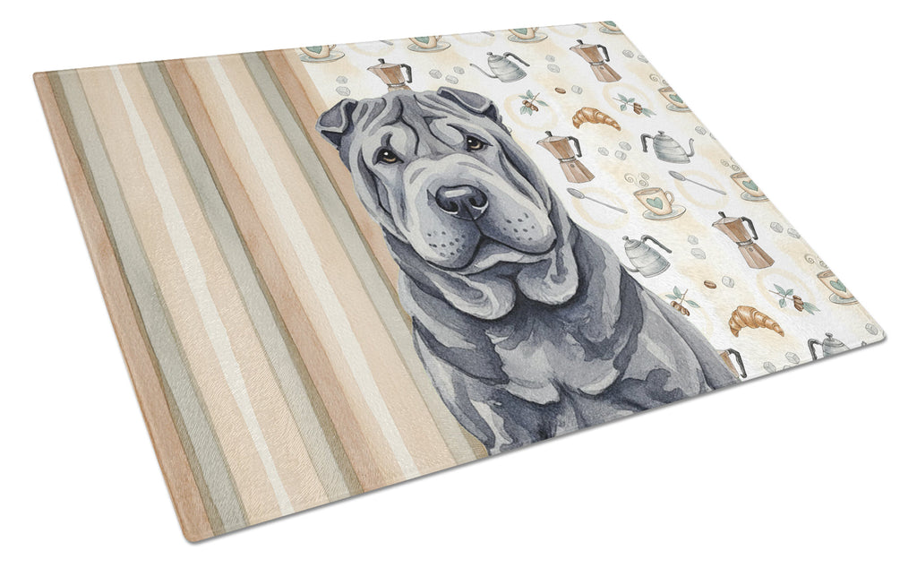 Black Shar Pei Coffee Bar Cutting Board Tempered Glass Kitchen Cutting Surface, Heat Resistant Chopping, Non-Slip Feet, Food Prep & Serving