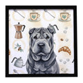 Black Shar Pei Coffee Bar Framed Metal Print Bathroom, Kitchen, Office, Home Decor Wall Art Ready to Hang, Square, 8X8