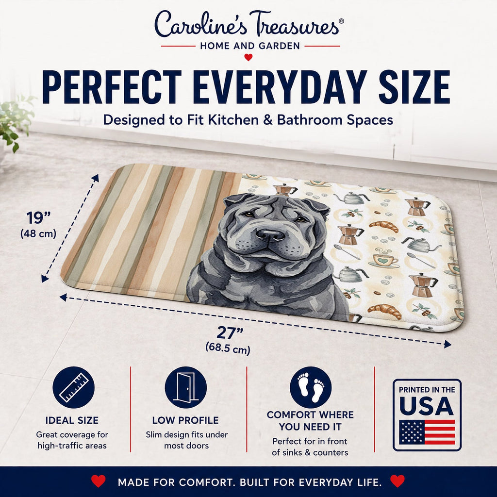 Black Shar Pei Coffee Bar Memory Foam Kitchen Mat Machine Washable Anti-Fatigue Cushion Comfort Bath or Kitchen Rug