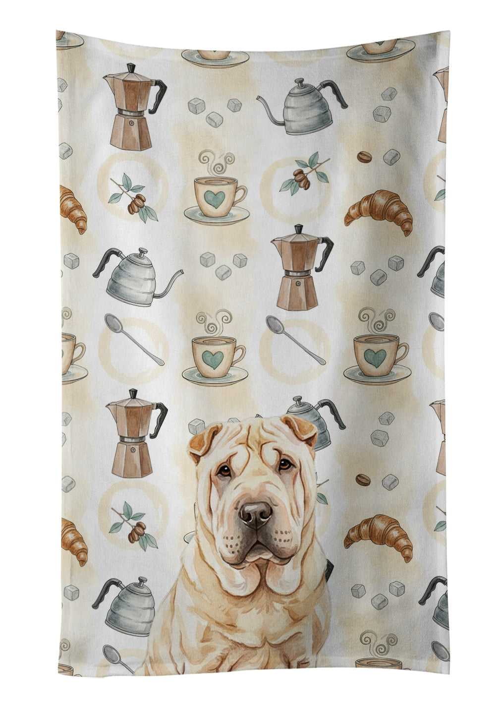 Shar Pei Coffee Bar Kitchen Towel Velour Plush Front and Cotton Loop Back Machine Washable