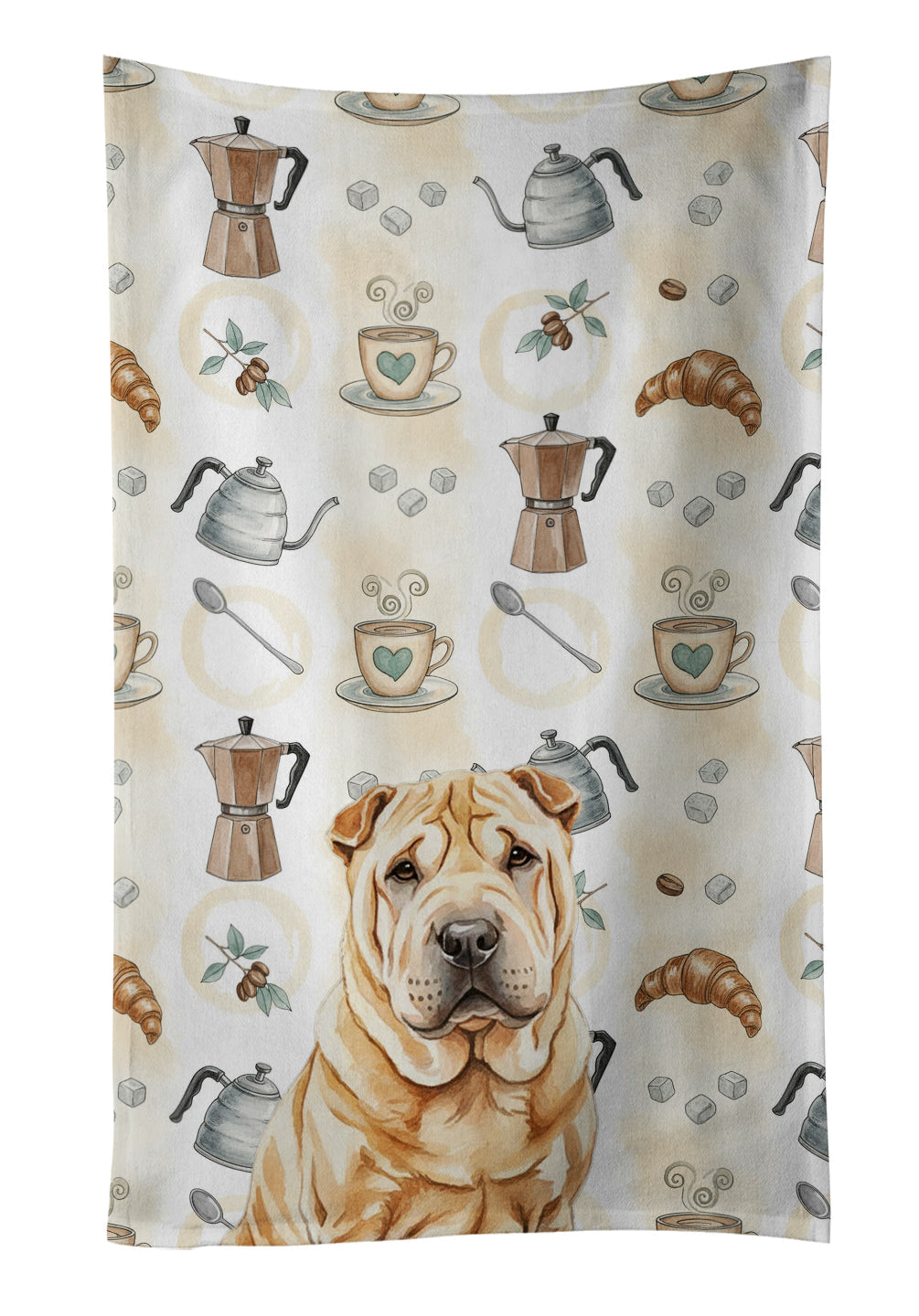 Red Shar Pei Coffee Bar Kitchen Towel Velour Plush Front and Cotton Loop Back Machine Washable