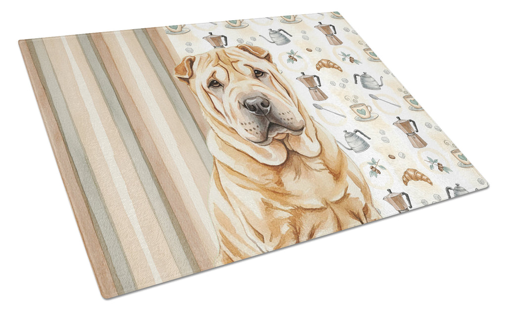 Red Shar Pei Coffee Bar Cutting Board Tempered Glass Kitchen Cutting Surface, Heat Resistant Chopping, Non-Slip Feet, Food Prep & Serving