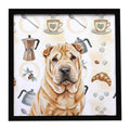 Red Shar Pei Coffee Bar Framed Metal Print Bathroom, Kitchen, Office, Home Decor Wall Art Ready to Hang, Square, 8X8