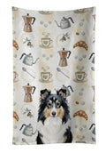 Tricolor Sheltie Coffee Bar Kitchen Towel Velour Plush Front and Cotton Loop Back Machine Washable
