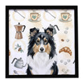 Tricolor Sheltie Coffee Bar Framed Metal Print Bathroom, Kitchen, Office, Home Decor Wall Art Ready to Hang, Square, 8X8