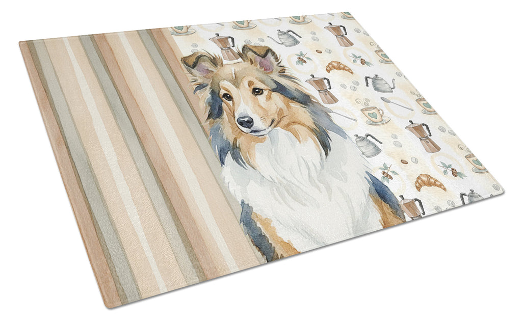 Sable Sheltie Coffee Bar Cutting Board Tempered Glass Kitchen Cutting Surface, Heat Resistant Chopping, Non-Slip Feet, Food Prep & Serving