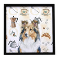 Sable Sheltie Coffee Bar Framed Metal Print Bathroom, Kitchen, Office, Home Decor Wall Art Ready to Hang, Square, 8X8