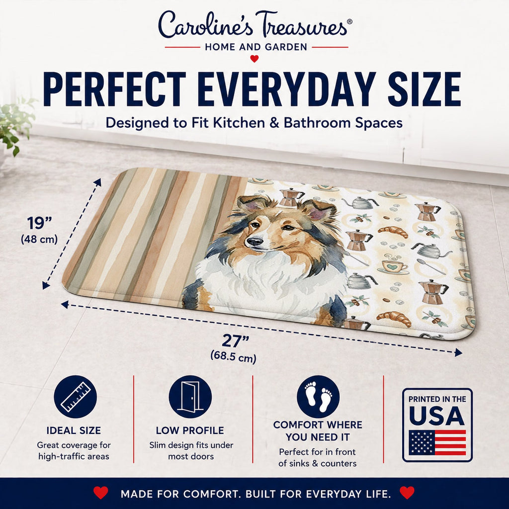 Sable Sheltie Coffee Bar Memory Foam Kitchen Mat Machine Washable Anti-Fatigue Cushion Comfort Bath or Kitchen Rug