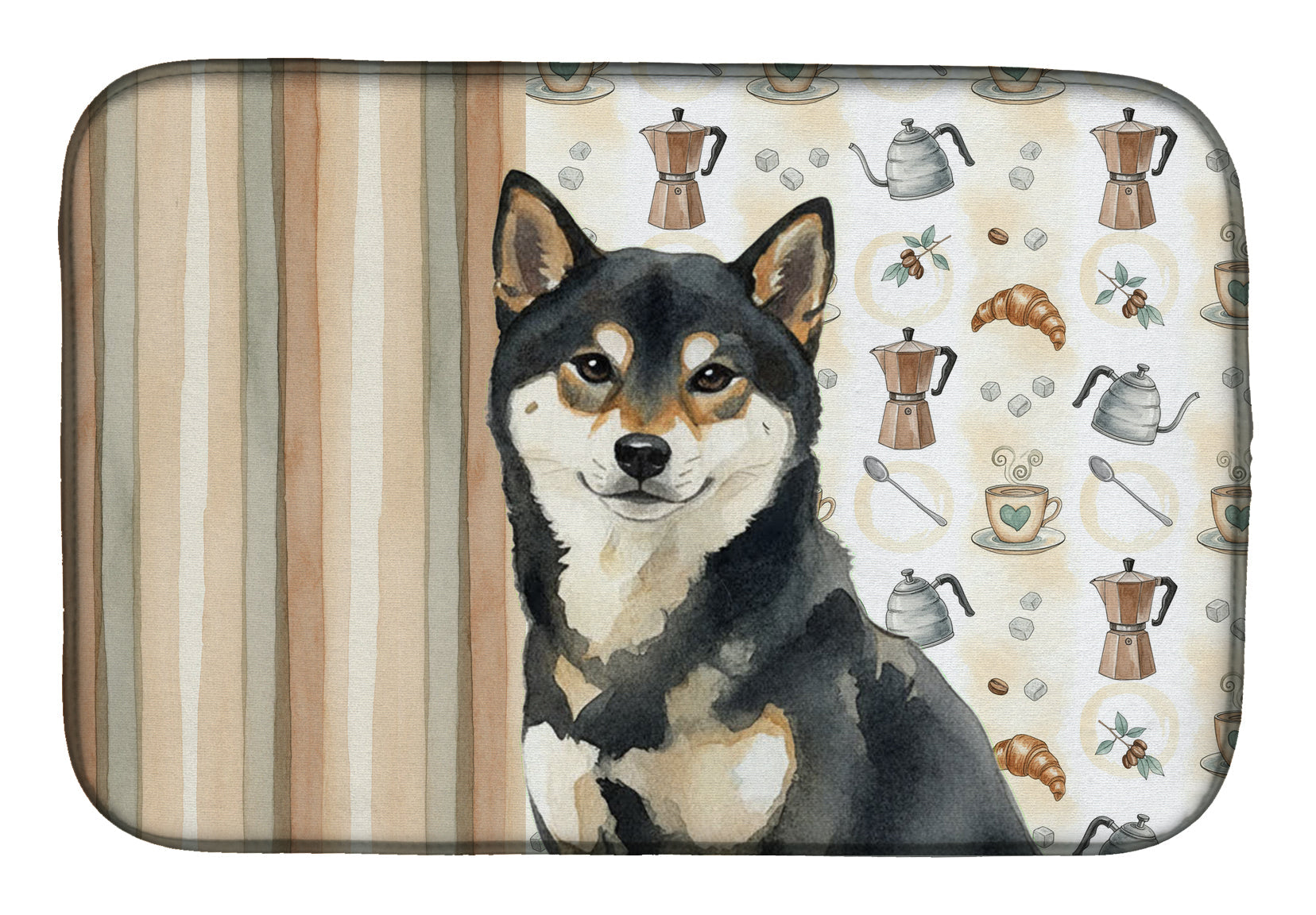 Black and Tan Shiba Inu Coffee Bar Dish Drying Mat Absorbent Dish Drying Mat Pad for Kitchen Counter Dish Drainer Mat for Countertop, 14 x 21", Multicolor