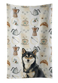 Black and Tan Shiba Inu Coffee Bar Kitchen Towel Velour Plush Front and Cotton Loop Back Machine Washable