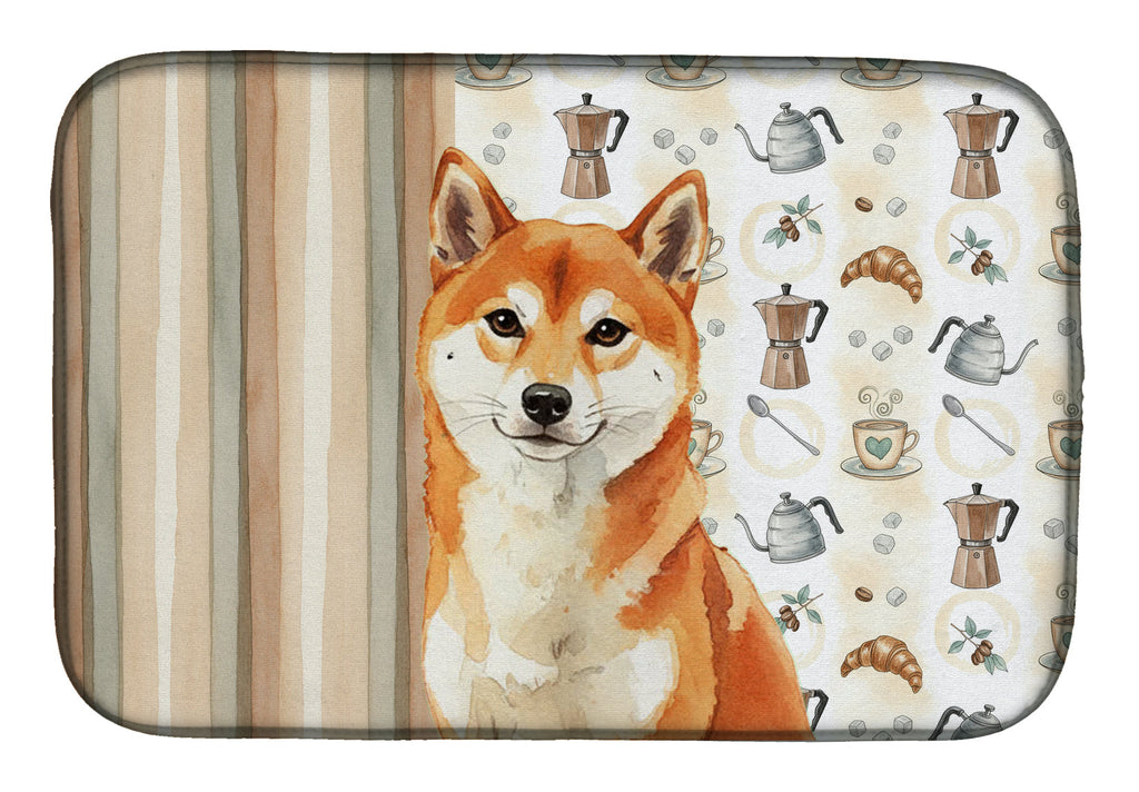Red Shiba Inu Coffee Bar Dish Drying Mat Absorbent Dish Drying Mat Pad for Kitchen Counter Dish Drainer Mat for Countertop, 14 x 21", Multicolor