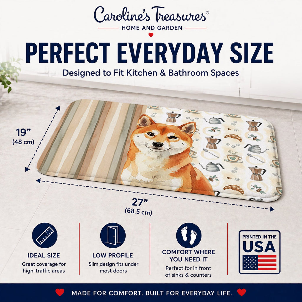 Red Shiba Inu Coffee Bar Memory Foam Kitchen Mat Machine Washable Anti-Fatigue Cushion Comfort Bath or Kitchen Rug