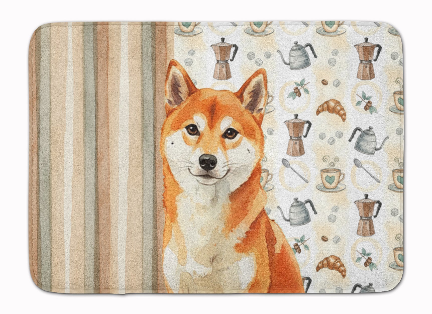 Red Shiba Inu Coffee Bar Memory Foam Kitchen Mat Machine Washable Anti-Fatigue Cushion Comfort Bath or Kitchen Rug