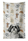 Black and White Shih Tzu Coffee Bar Kitchen Towel Velour Plush Front and Cotton Loop Back Machine Washable