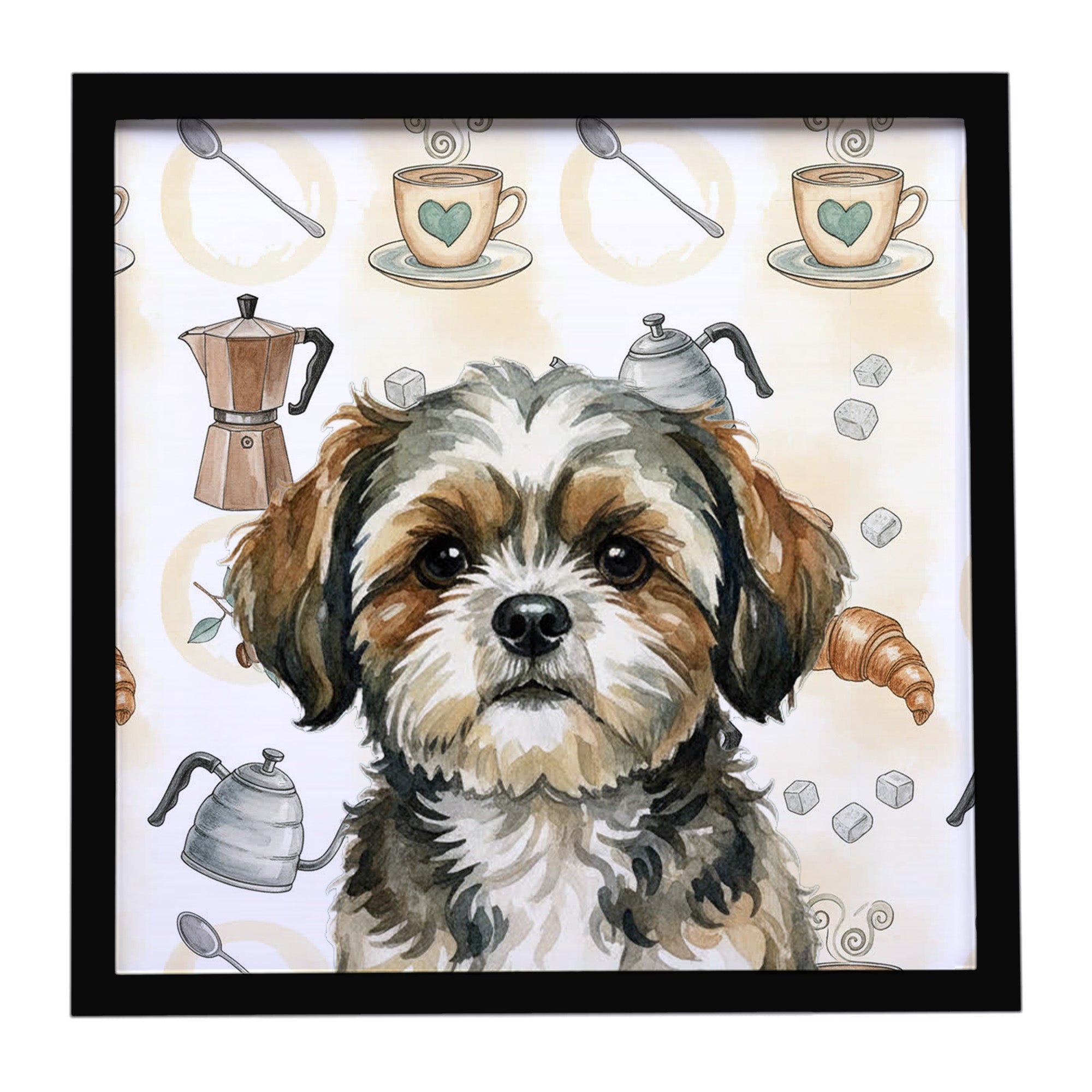 Brindle Shih Tzu Coffee Bar Framed Metal Print Bathroom, Kitchen, Office, Home Decor Wall Art Ready to Hang, Square, 8X8