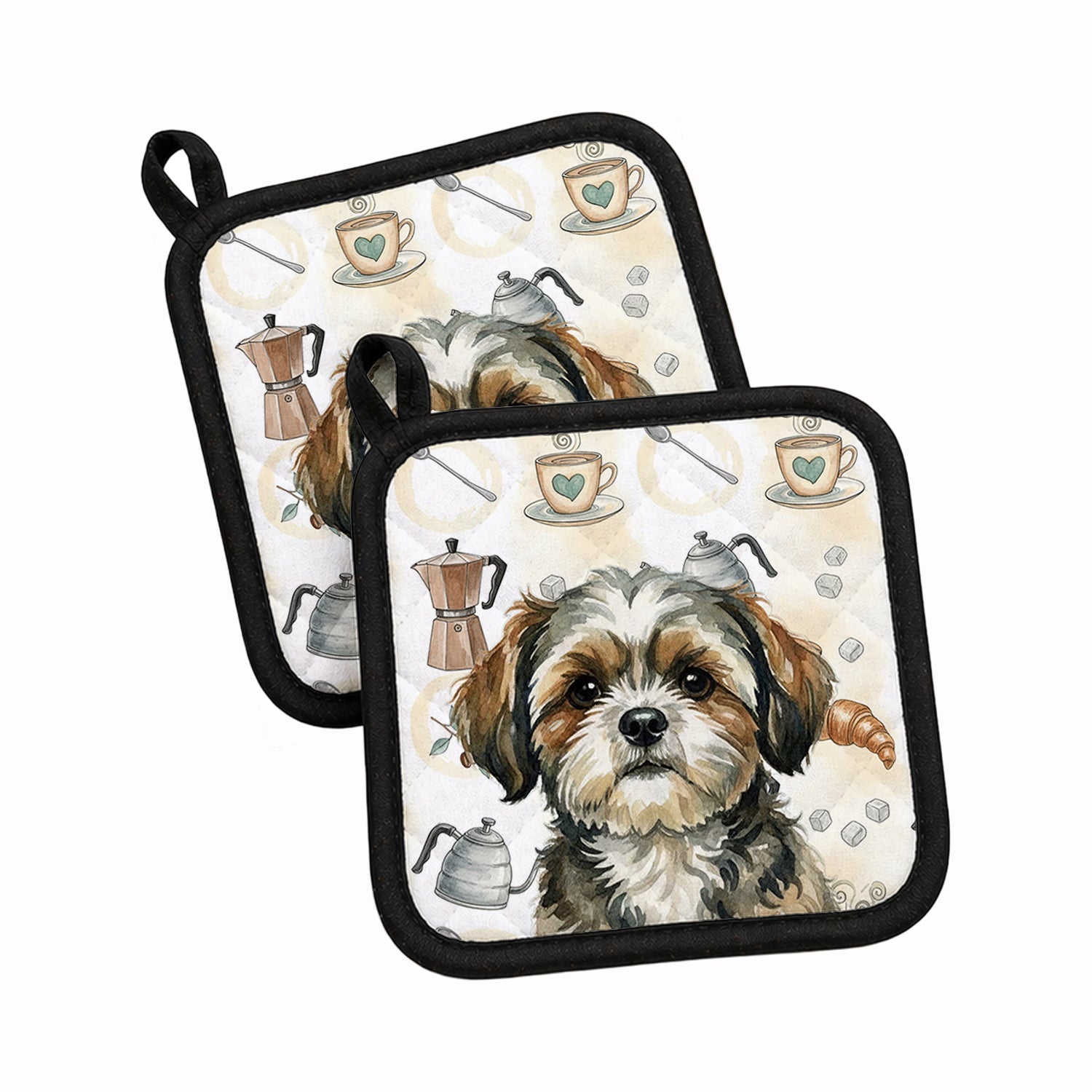Brindle Shih Tzu Coffee Bar Pot Holder Set of 2 Heat Resistant Quilted Hot Pads 7.5 x 7.5 Inch, Insulated Kitchen Trivets for Cooking & Baking