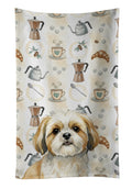 Gold and White Shih Tzu Coffee Bar Kitchen Towel Velour Plush Front and Cotton Loop Back Machine Washable