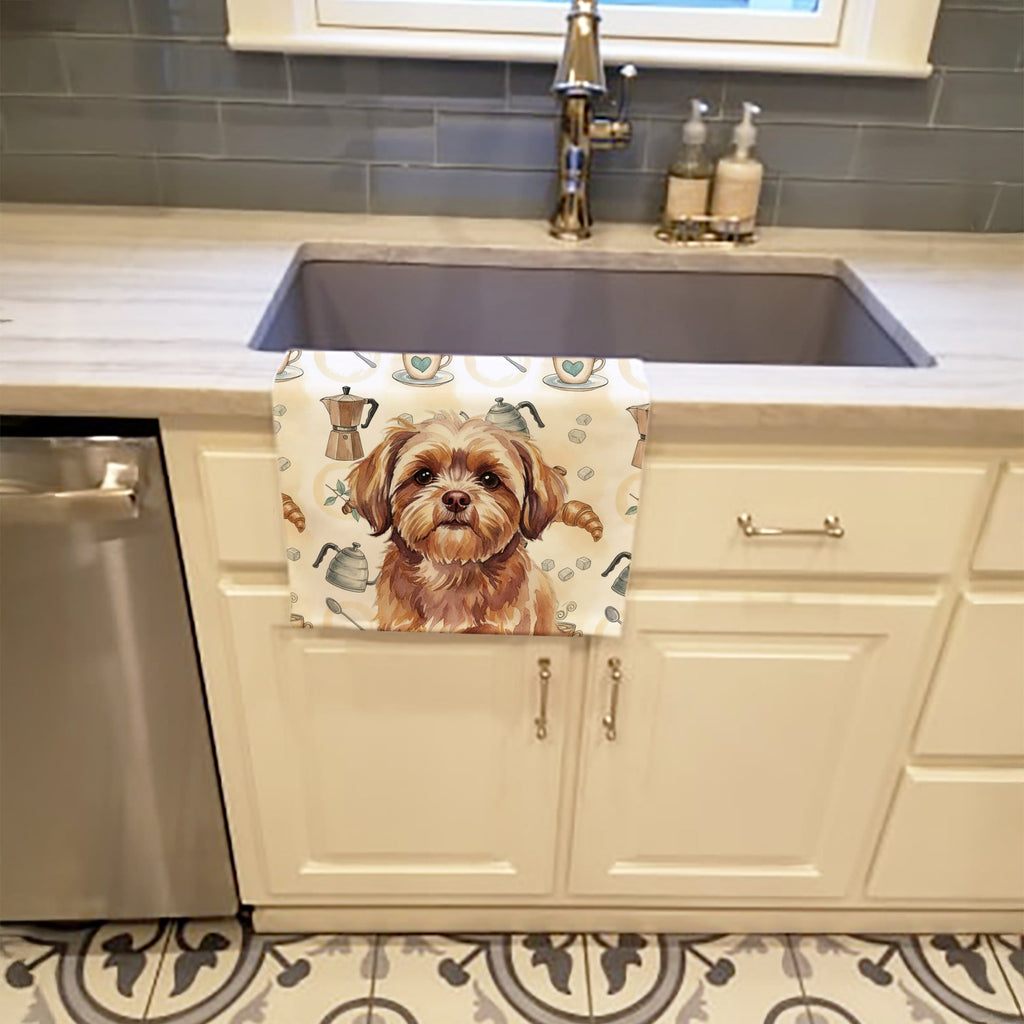 Liver Shih Tzu Coffee Bar Kitchen Towel Velour Plush Front and Cotton Loop Back Machine Washable
