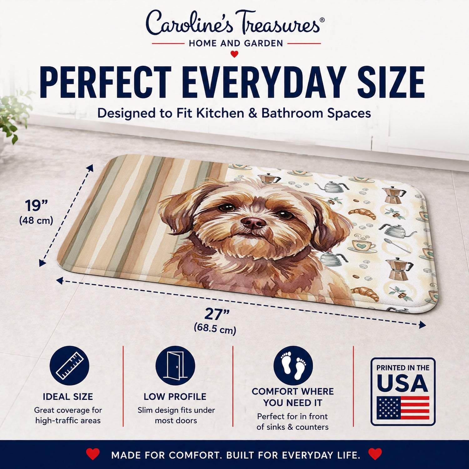 Liver Shih Tzu Coffee Bar Memory Foam Kitchen Mat Machine Washable Anti-Fatigue Cushion Comfort Bath or Kitchen Rug