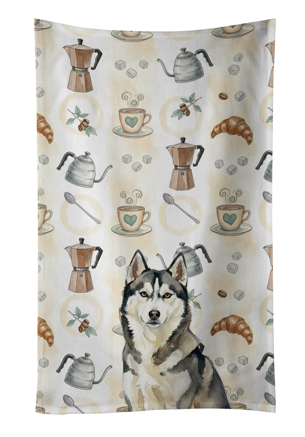 Agouti Siberian Husky Coffee Bar Kitchen Towel Velour Plush Front and Cotton Loop Back Machine Washable