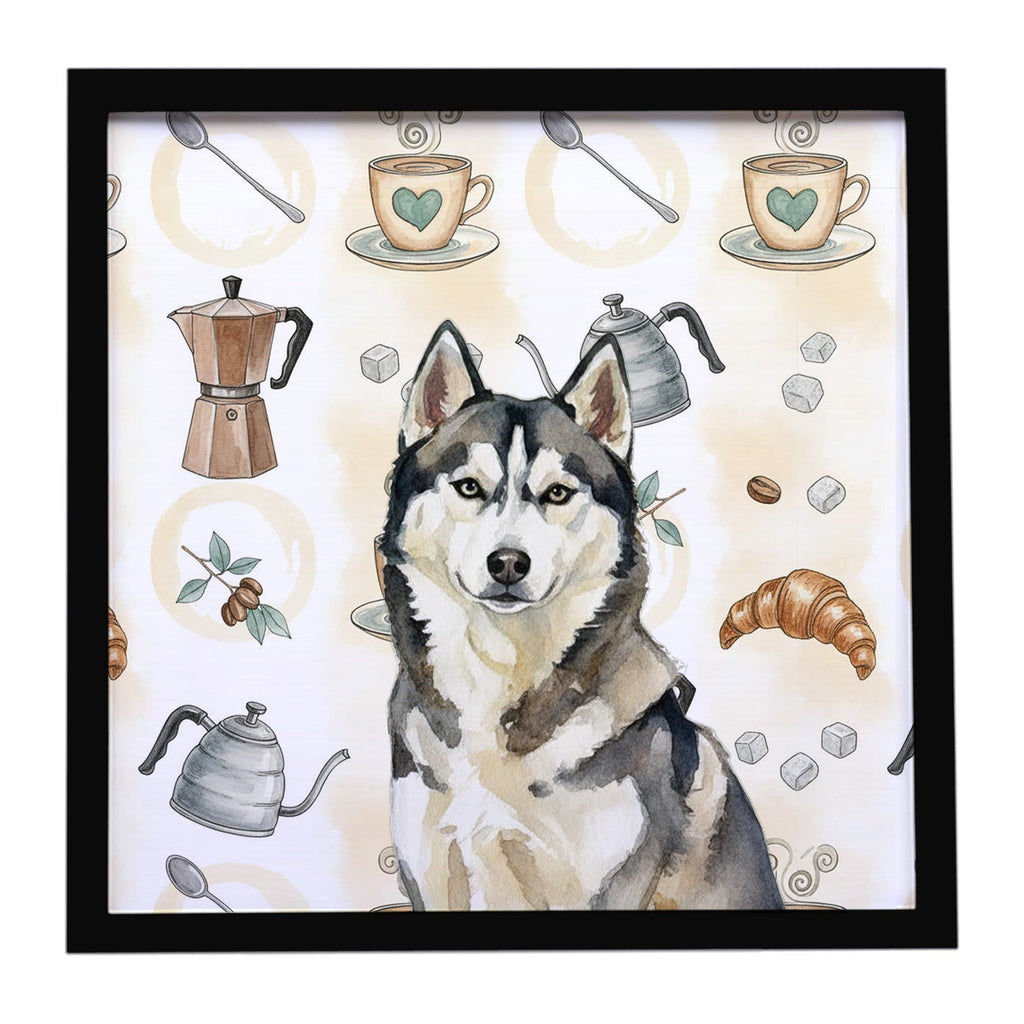Agouti Siberian Husky Coffee Bar Framed Metal Print Bathroom, Kitchen, Office, Home Decor Wall Art Ready to Hang, Square, 8X8