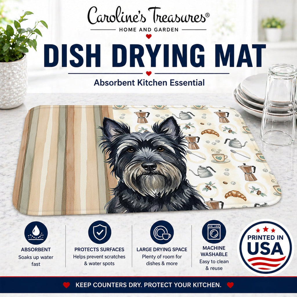 Black Skye Terrier Coffee Bar Dish Drying Mat Absorbent Dish Drying Mat Pad for Kitchen Counter Dish Drainer Mat for Countertop, 14 x 21", Multicolor