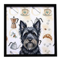 Black Skye Terrier Coffee Bar Framed Metal Print Bathroom, Kitchen, Office, Home Decor Wall Art Ready to Hang, Square, 8X8