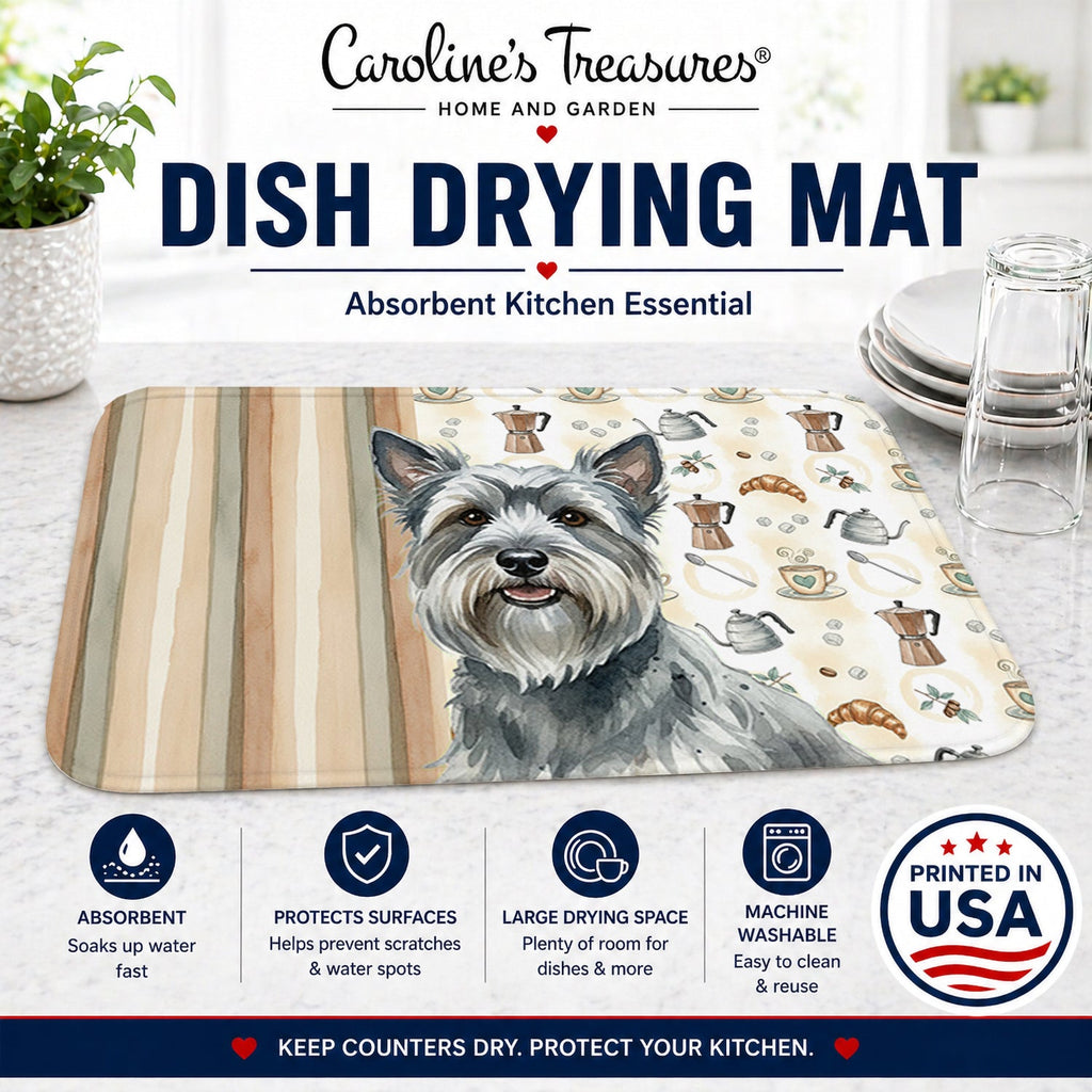 Gray Skye Terrier Coffee Bar Dish Drying Mat Absorbent Dish Drying Mat Pad for Kitchen Counter Dish Drainer Mat for Countertop, 14 x 21", Multicolor