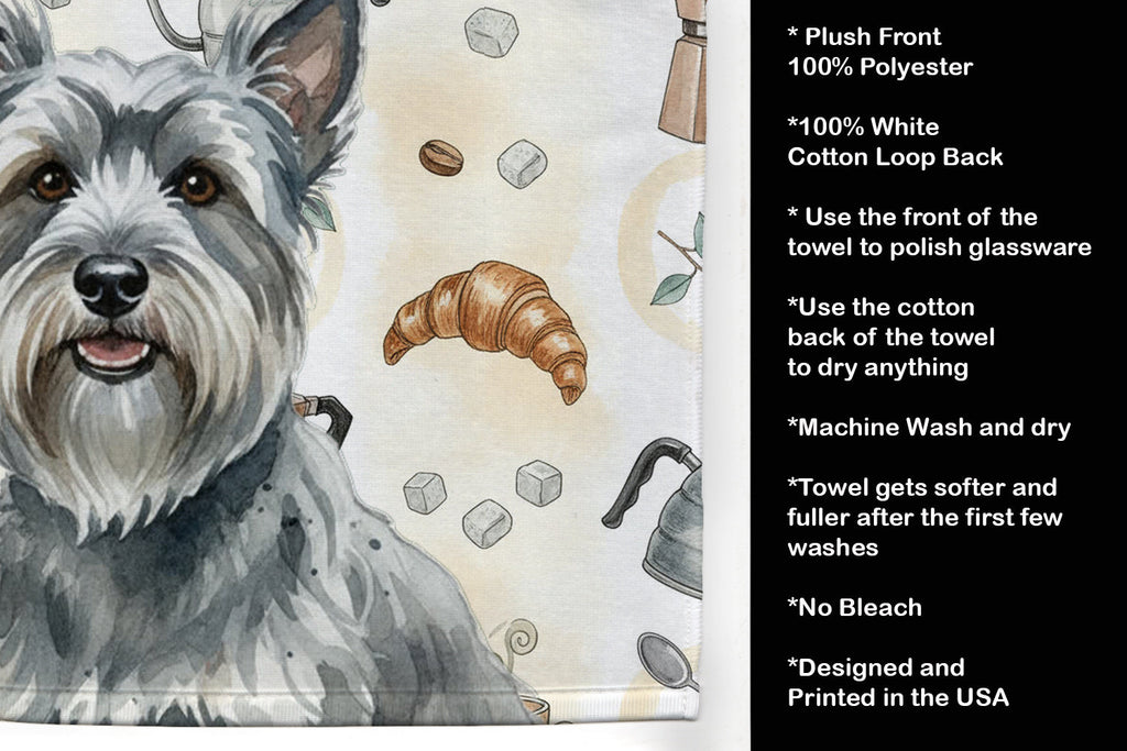 Gray Skye Terrier Coffee Bar Kitchen Towel Velour Plush Front and Cotton Loop Back Machine Washable