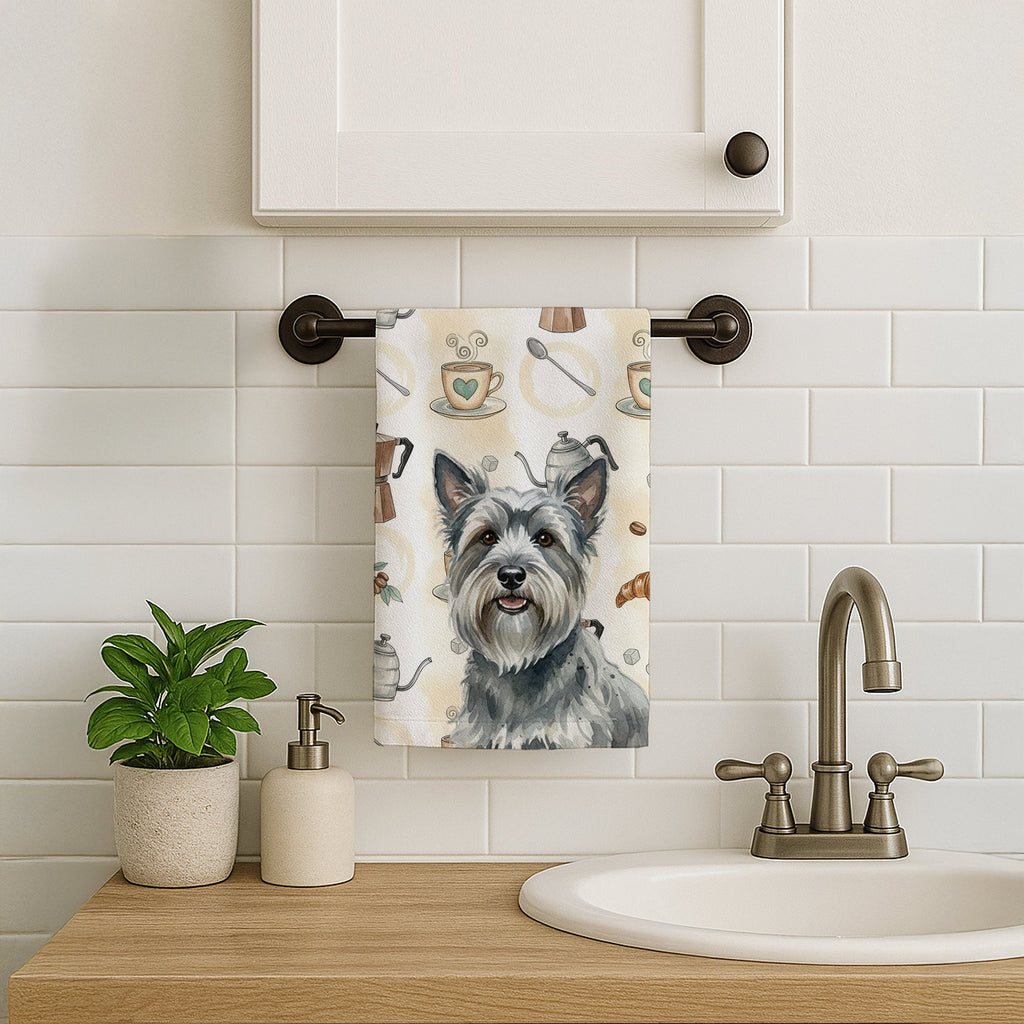 Gray Skye Terrier Coffee Bar Kitchen Towel Velour Plush Front and Cotton Loop Back Machine Washable