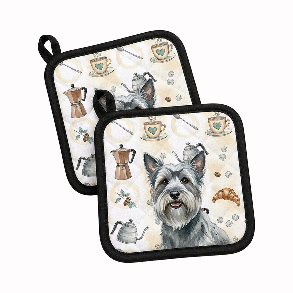 Gray Skye Terrier Coffee Bar Pot Holder Set of 2 Heat Resistant Quilted Hot Pads 7.5 x 7.5 Inch, Insulated Kitchen Trivets for Cooking & Baking