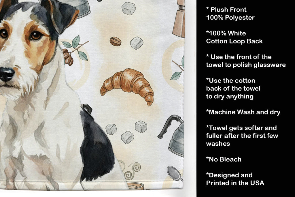 Smooth Fox Terrier Coffee Bar Kitchen Towel Velour Plush Front and Cotton Loop Back Machine Washable