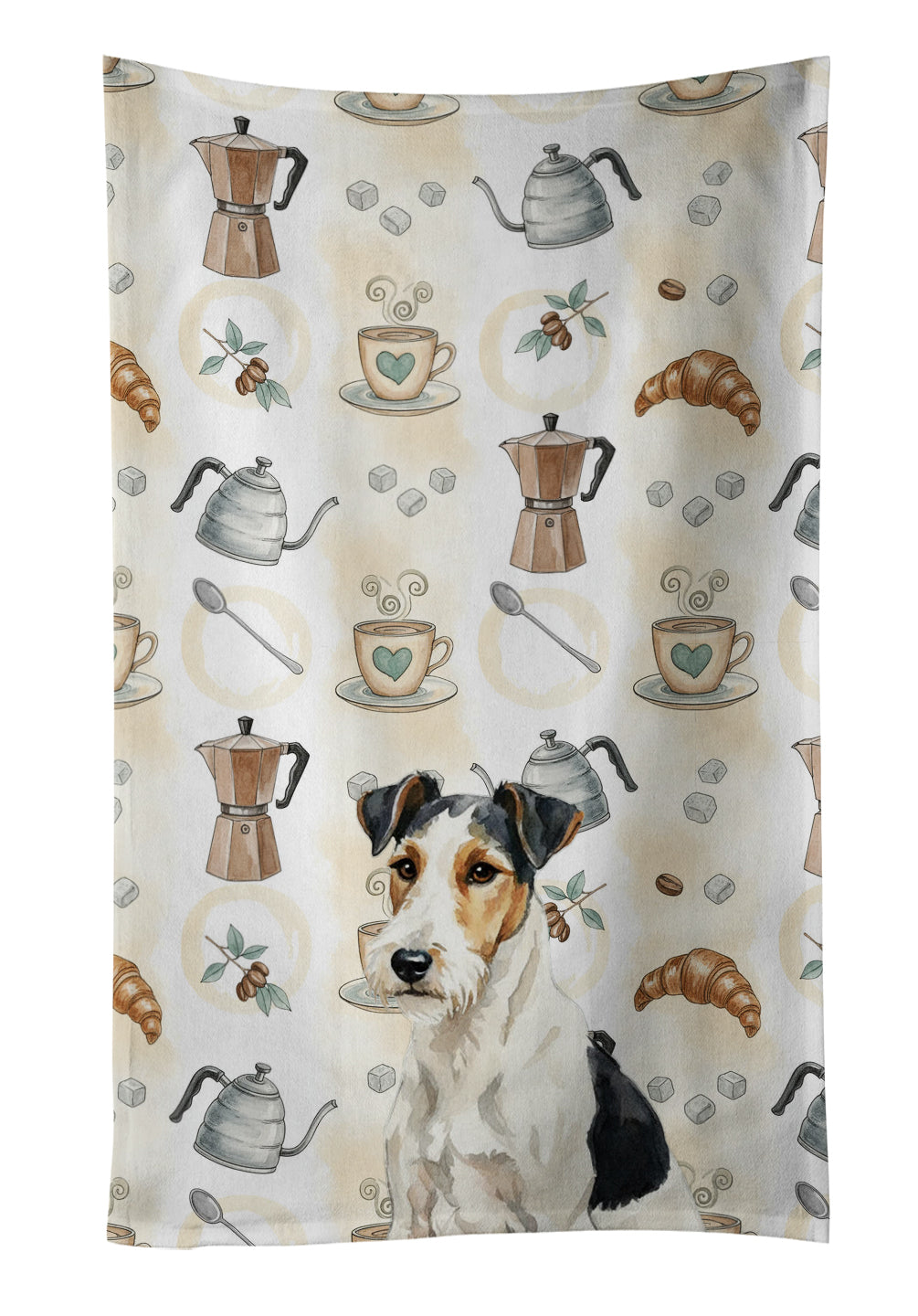 Smooth Fox Terrier Coffee Bar Kitchen Towel Velour Plush Front and Cotton Loop Back Machine Washable