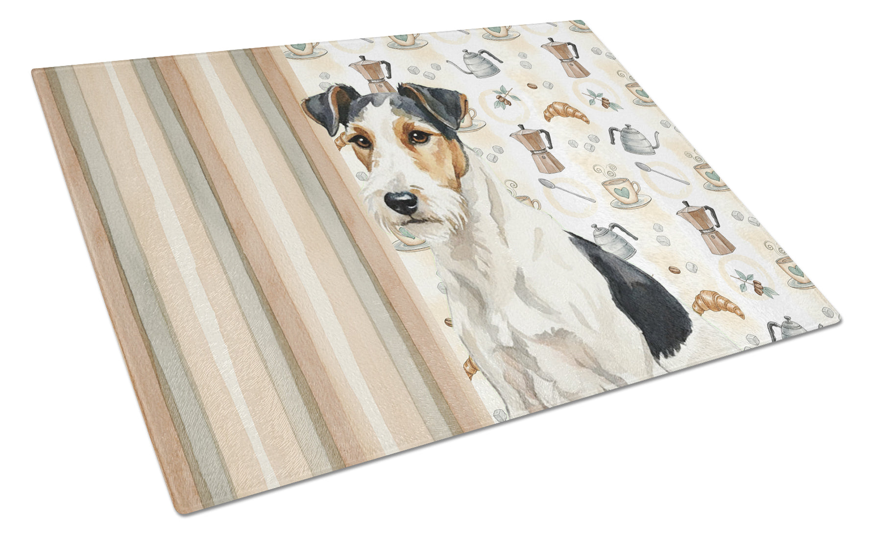 Smooth Fox Terrier Coffee Bar Cutting Board Tempered Glass Kitchen Cutting Surface, Heat Resistant Chopping, Non-Slip Feet, Food Prep & Serving
