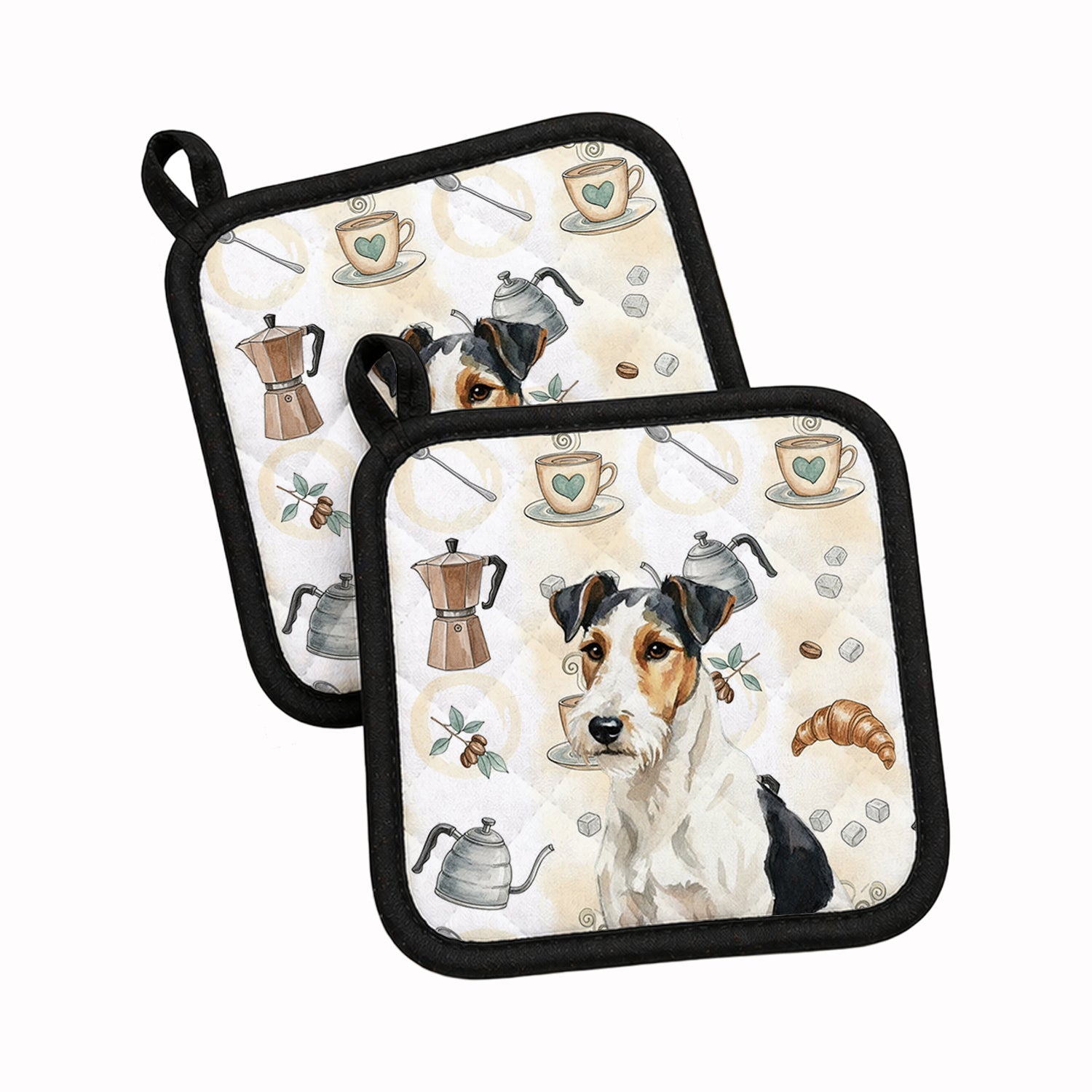 Smooth Fox Terrier Coffee Bar Pot Holder Set of 2 Heat Resistant Quilted Hot Pads 7.5 x 7.5 Inch, Insulated Kitchen Trivets for Cooking & Baking