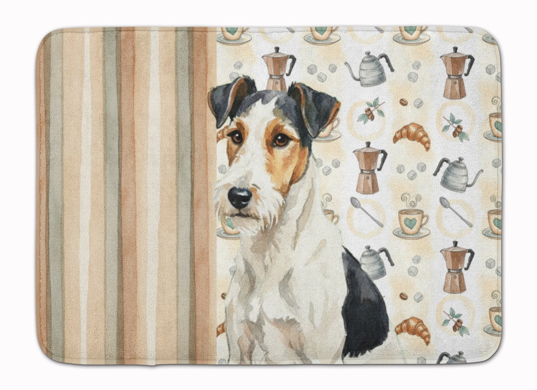 Smooth Fox Terrier Coffee Bar Memory Foam Kitchen Mat Machine Washable Anti-Fatigue Cushion Comfort Bath or Kitchen Rug