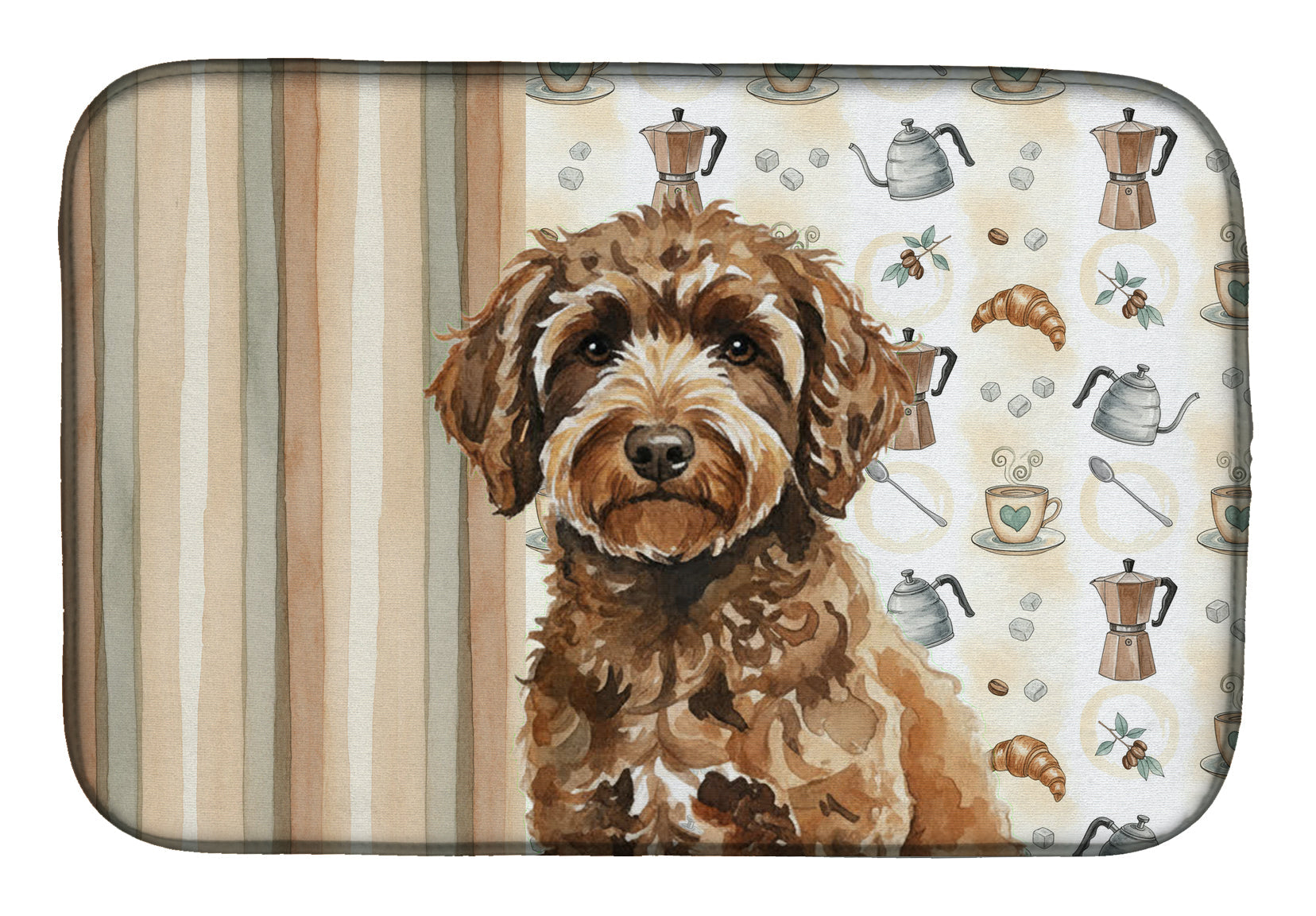 Spanish Water Dog Coffee Bar Dish Drying Mat Absorbent Dish Drying Mat Pad for Kitchen Counter Dish Drainer Mat for Countertop, 14 x 21", Multicolor