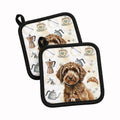Spanish Water Dog Coffee Bar Pot Holder Set of 2 Heat Resistant Quilted Hot Pads 7.5 x 7.5 Inch, Insulated Kitchen Trivets for Cooking & Baking